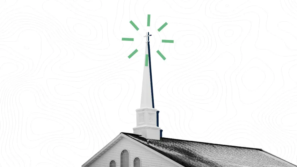 Christian church steeple with a signal effect coming from the top