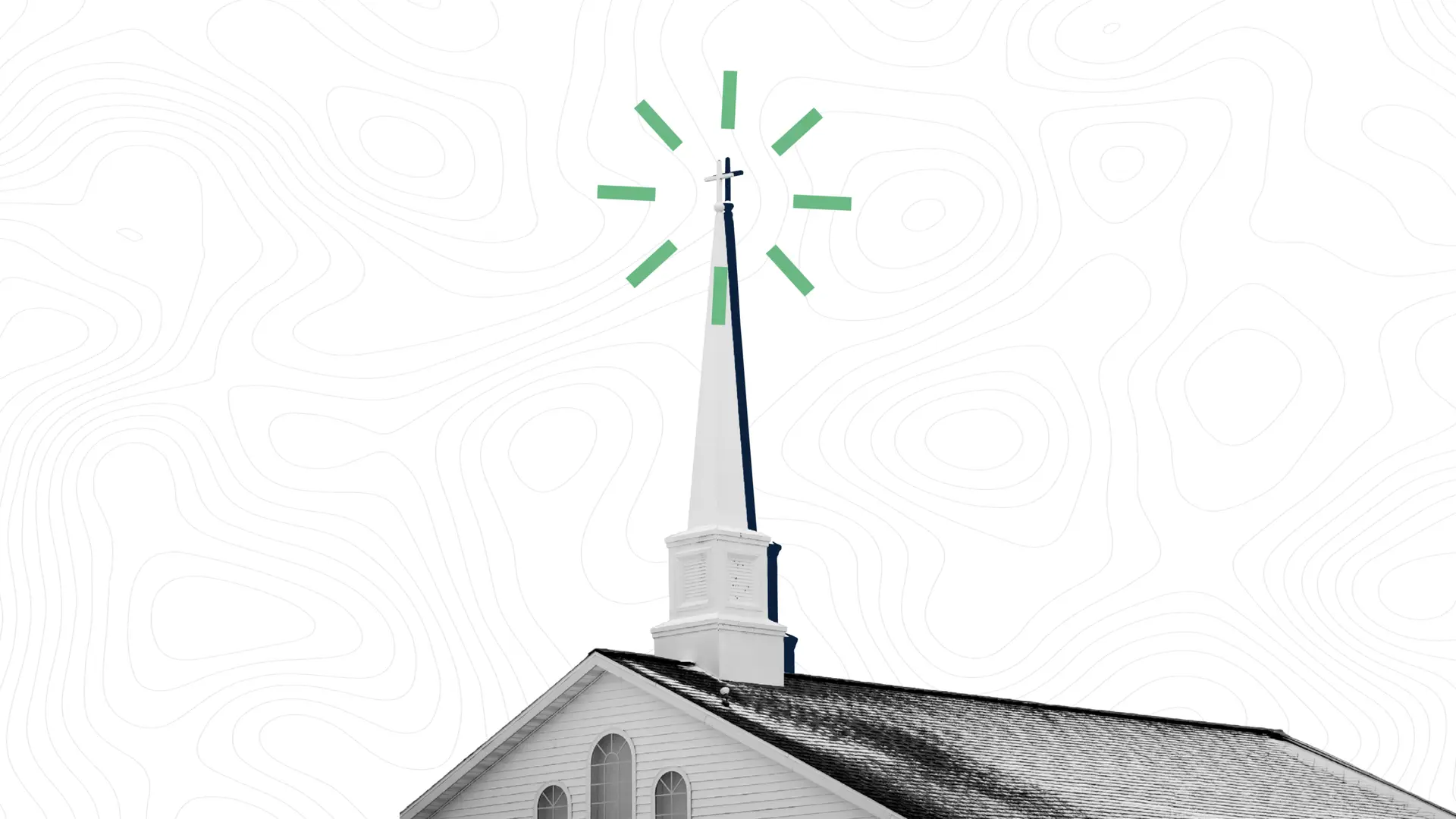 Christian church steeple with a signal effect coming from the top
