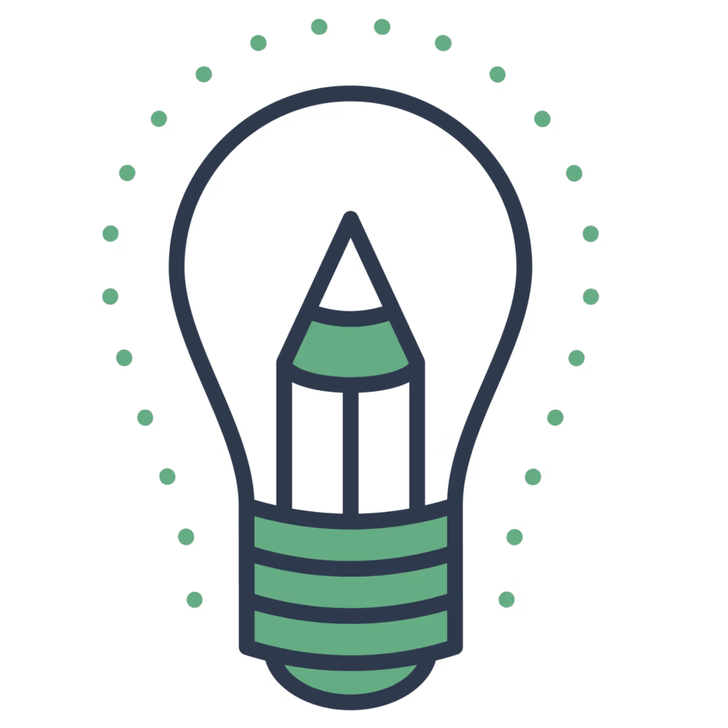 Lightbulb icon with pencil inside representing creativity