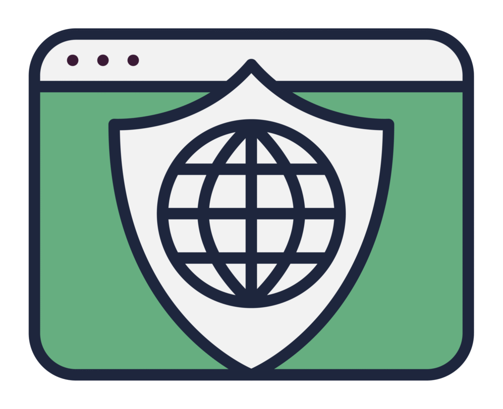 Icon of a browser window with a network security badge displayed