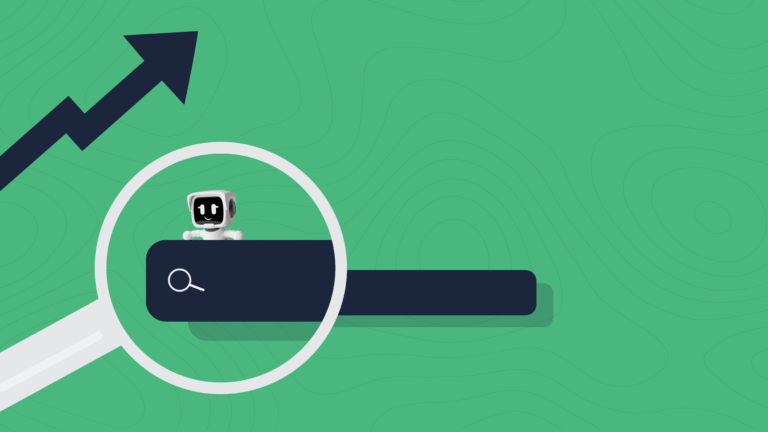 Services 12 A tiny computer with a face sitting over a search bar representing AI agents