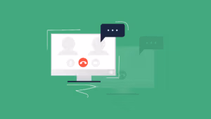 A graphic of a computer screen with icons on it showing what not to do during a meeting.