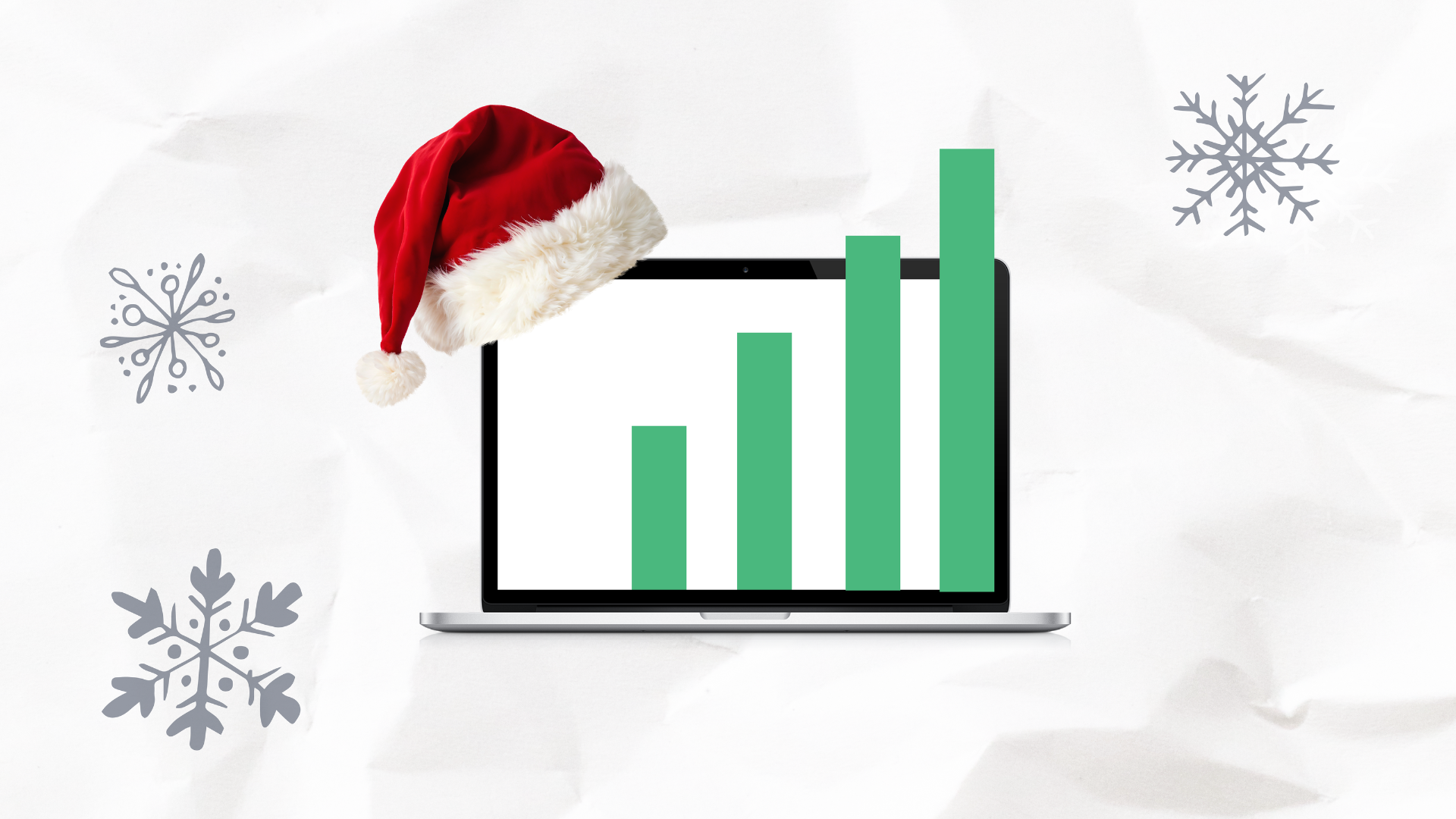 a graph with upward trend and a Santa hat to represent holiday marketing ideas