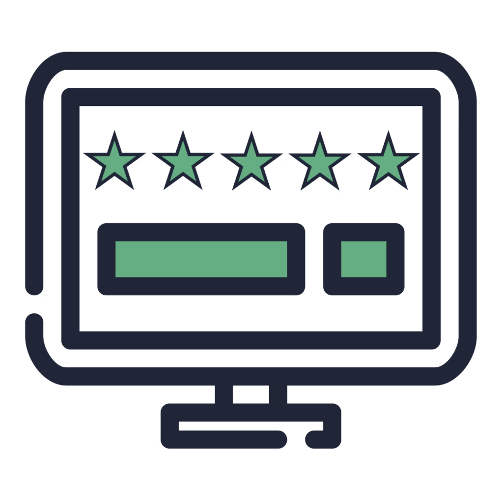icon of a laptop screen with green stars on it symbolizing local rankings in search results
