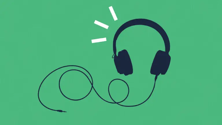 headphones on a green background showing audio