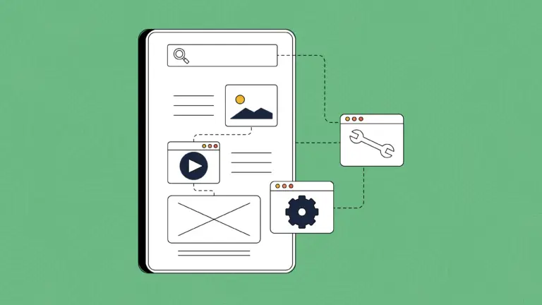 A graphic of a web page on a green background with modern branding elements highlighted