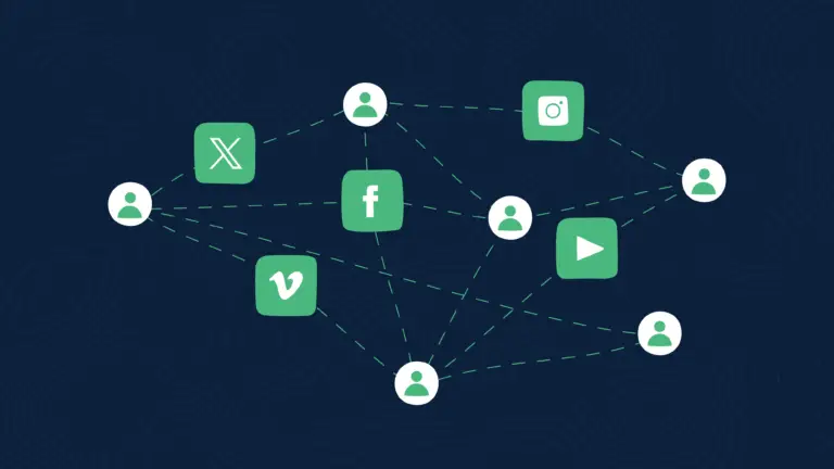 Navy blue blog header with interconnected social media icons.